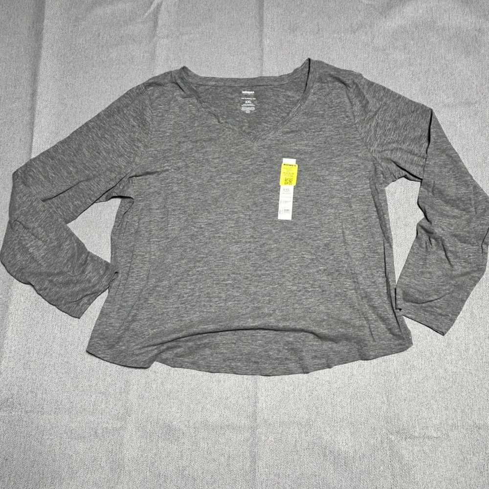 Sonoma Womens Everyday V-Neck Long Sleeve Tee XXL Gray Heathered Top